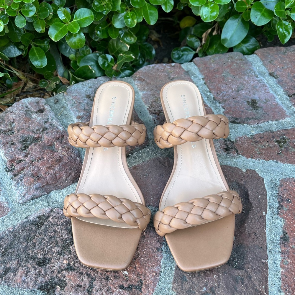 Tan Braided Block Heels